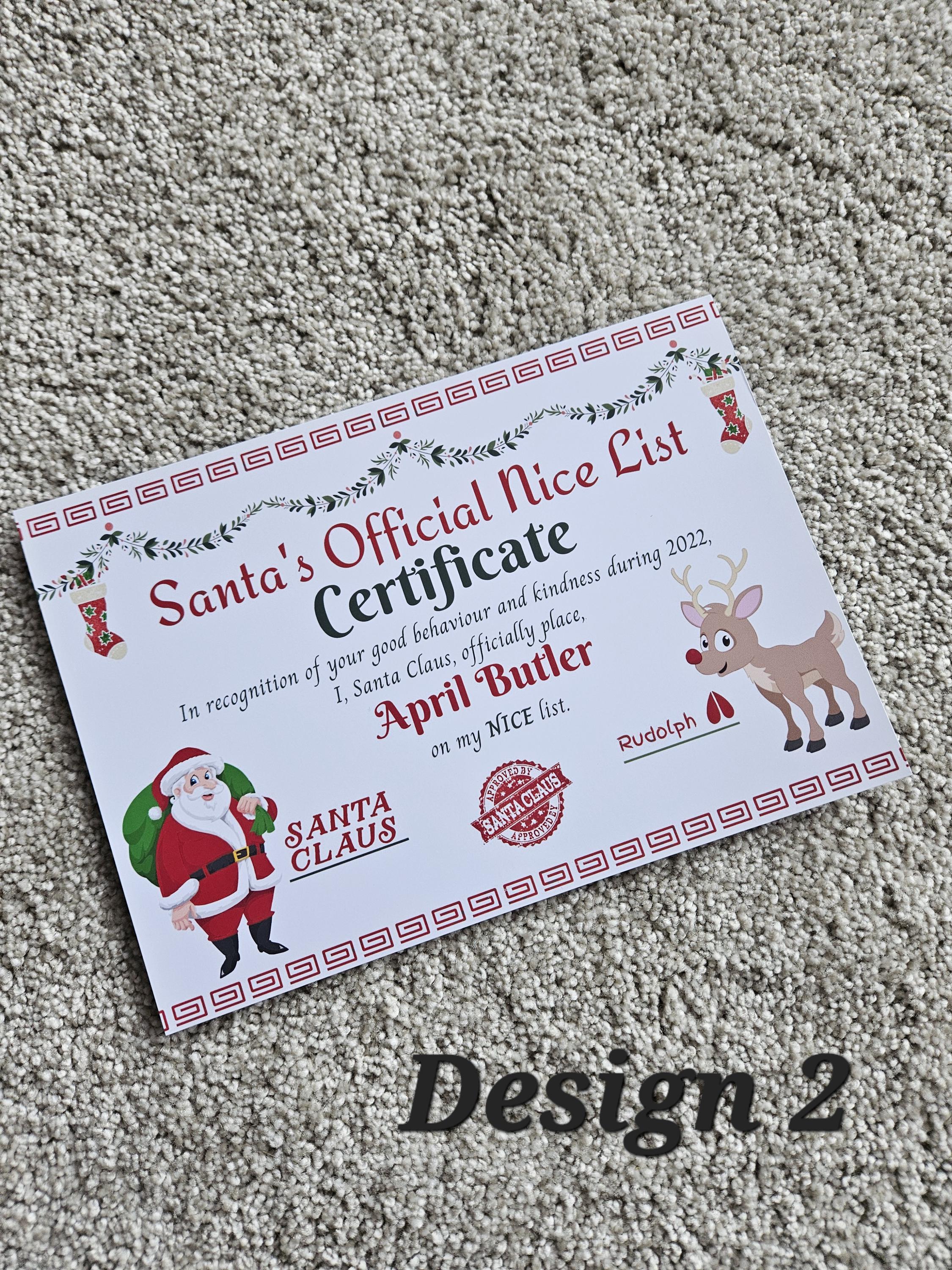 Santa Claus Christmas Official Nice List 2025 Certificate
