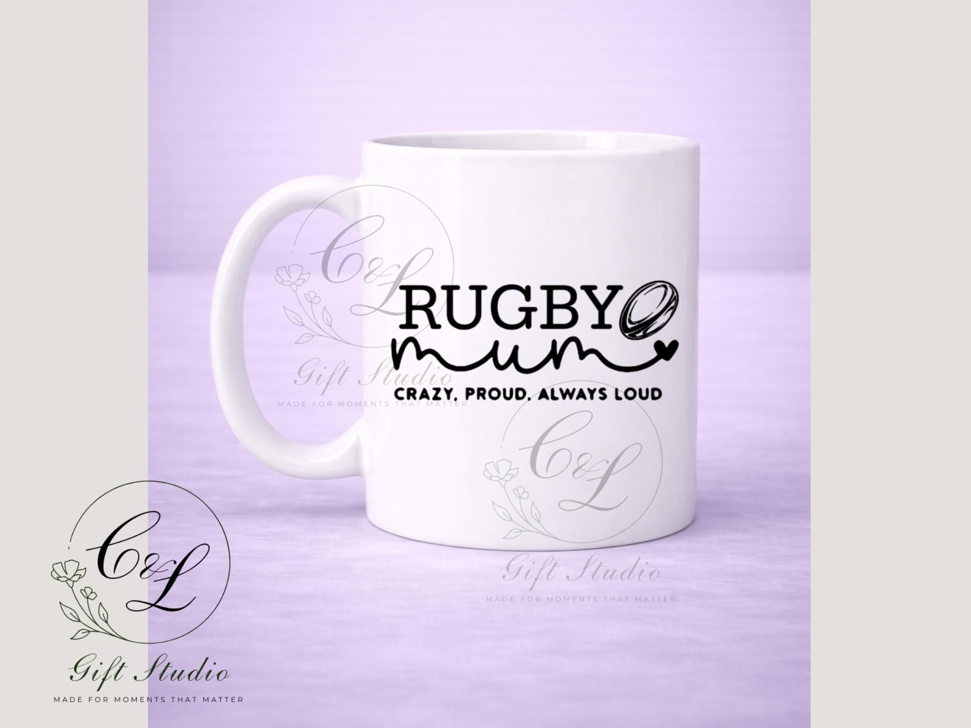 Rugby Mum Gift Set | Rugby Mum T-Shirt, Cold or Hot Cup, Cup & Keyring | Sports Mum Gift | Personalised Rugby Bundle
