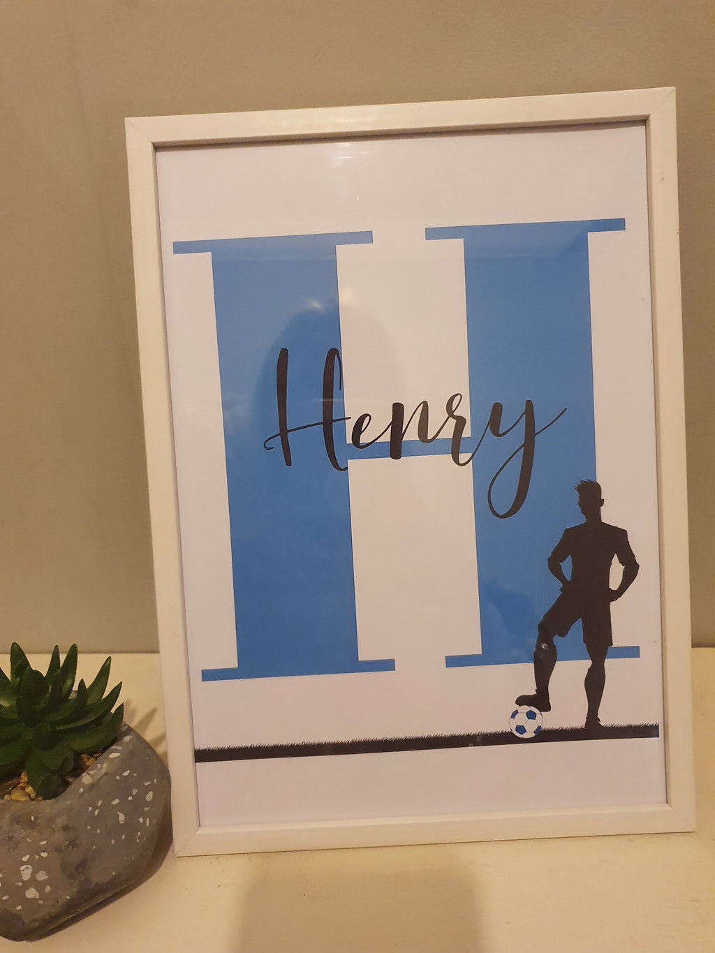 Personalised boy Initial football Nursery/ Bedroom Print- different colours