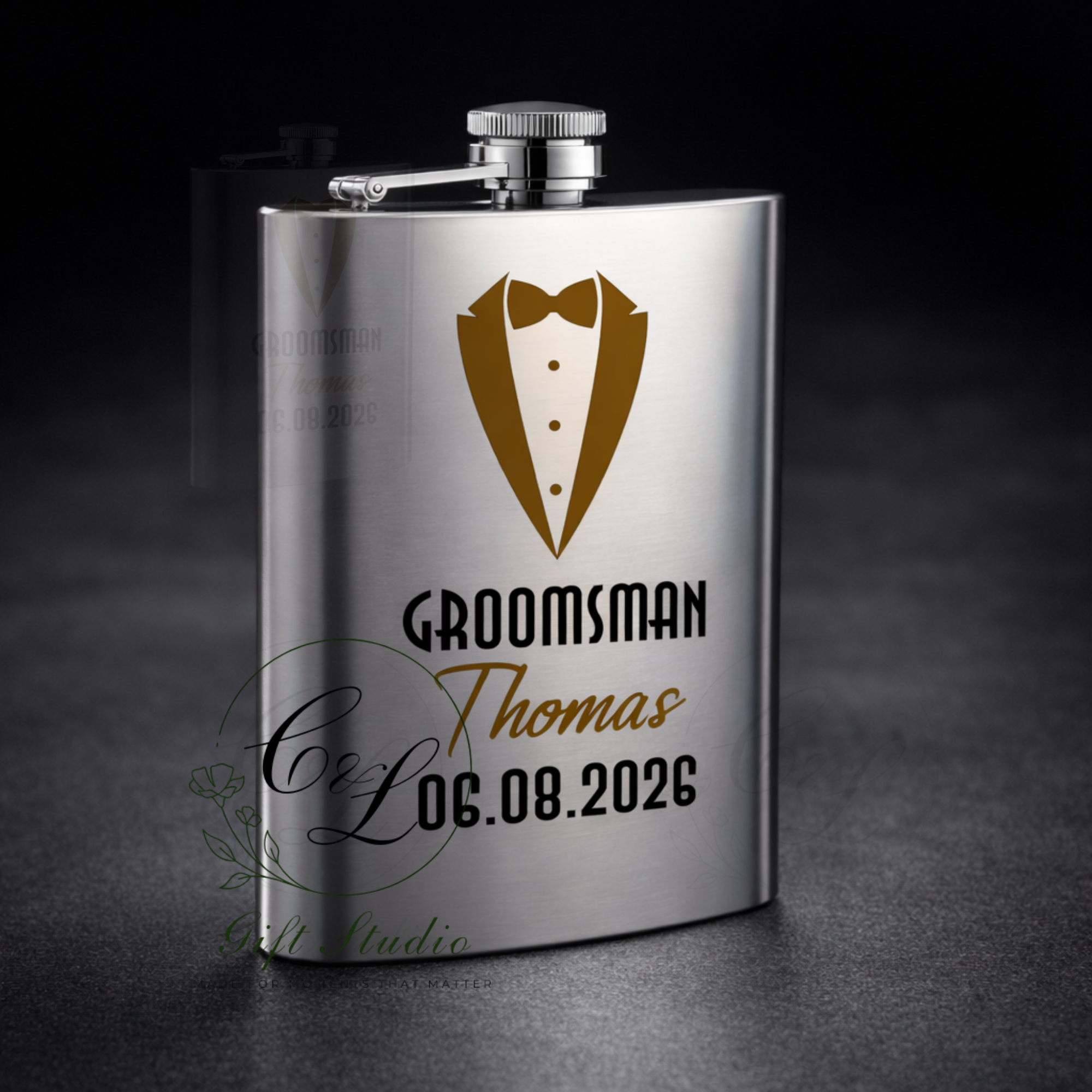 Personalised Groom, Best Man, Groomsman Hip Flask – Custom Wedding Party Gift for Best Man, Groomsmen Gift, Flask with Name & Date