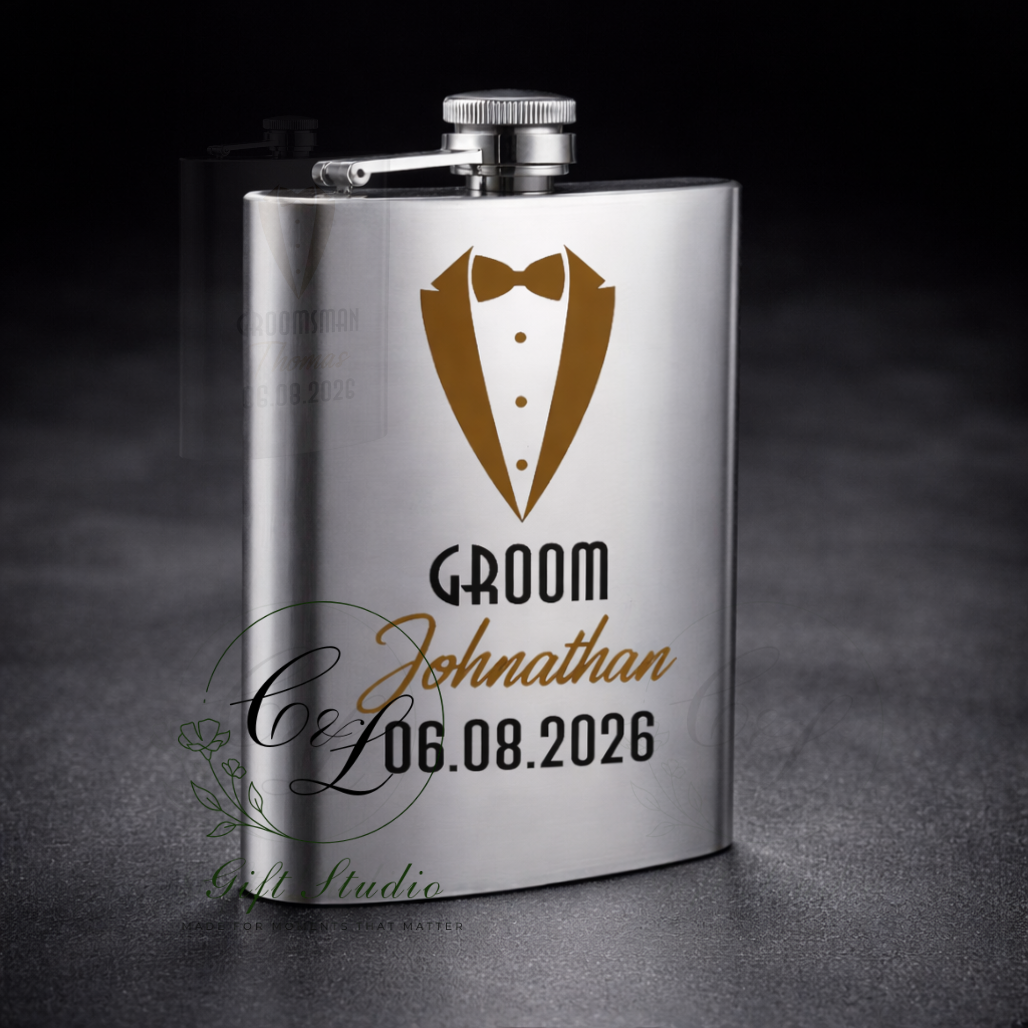 Personalised Groom, Best Man, Groomsman Hip Flask – Custom Wedding Party Gift for Best Man, Groomsmen Gift, Flask with Name & Date