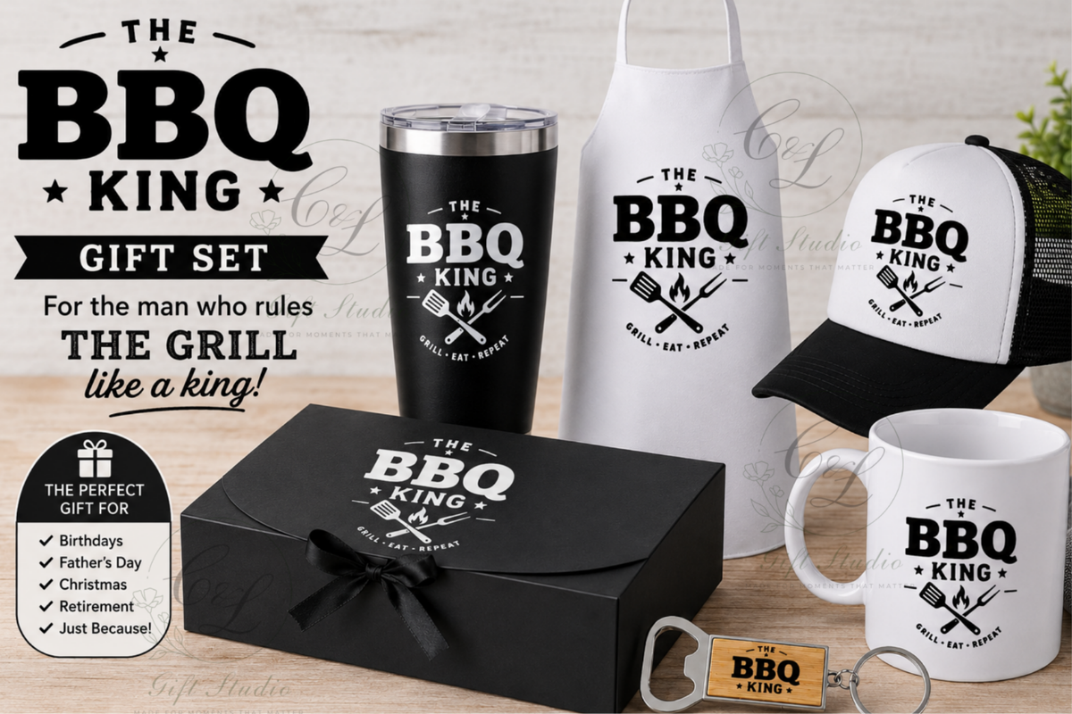 BBQ King Gift Set for Him | BBQ Gift for Dad | Fathers Day Gift | Birthday Gift for Men | BBQ Lover Gift Box | Grandad Husband Gift